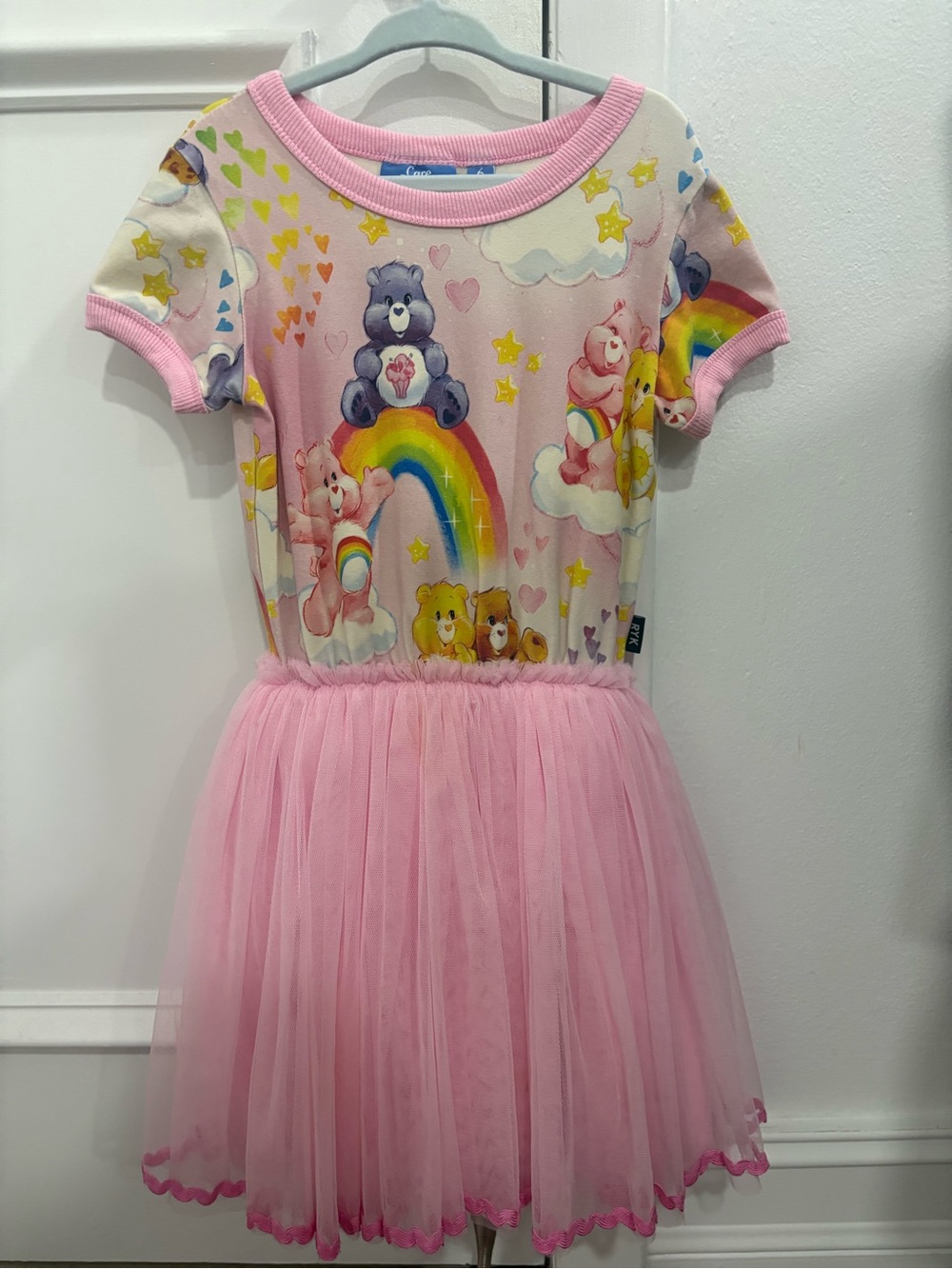 Care Bears Pink Rainbow Tulle Dress with Multicolor Print